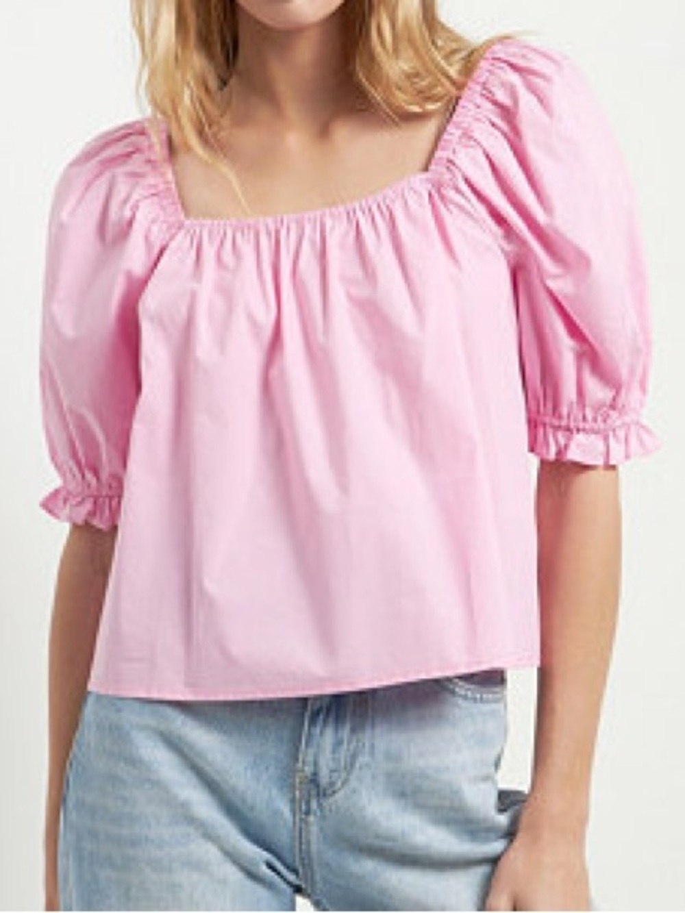 H&M Pink Puff Sleeve Square-Neck Top